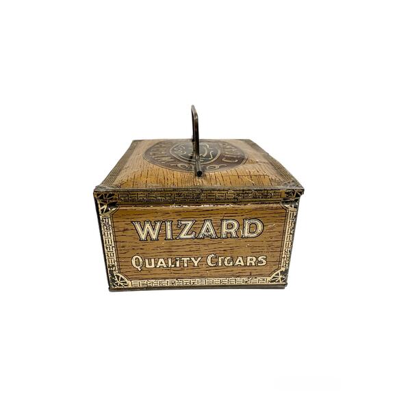 Rare Antique Wizard Litho Lunch Pail 50 Cigar Tin 1900s - Picture 5 of 6